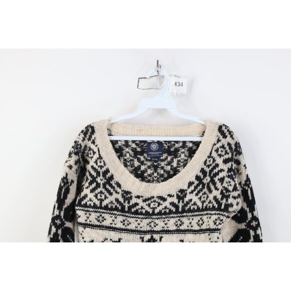 Vtg Y2K American Eagle Womens Medium Babydoll Snowflake Wool Alpaca Knit Sweater - Picture 2 of 11